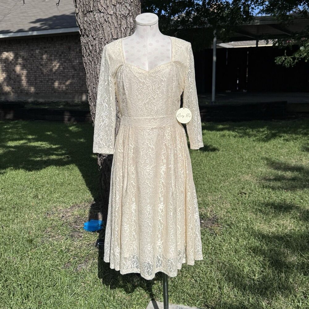 NWT Lindy Bop Audrey Cream Lace Dress 1950s Style Retro Wedding Dress Bridal Siz